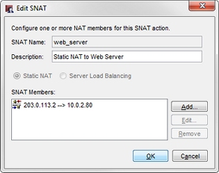 Captura de pantalla de la acción SNAT web_server